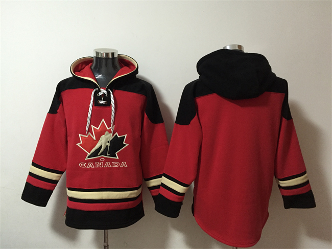 Men's Team Canada Blank Red/Black Ageless Must-Have Lace-Up Pullover Hoodie